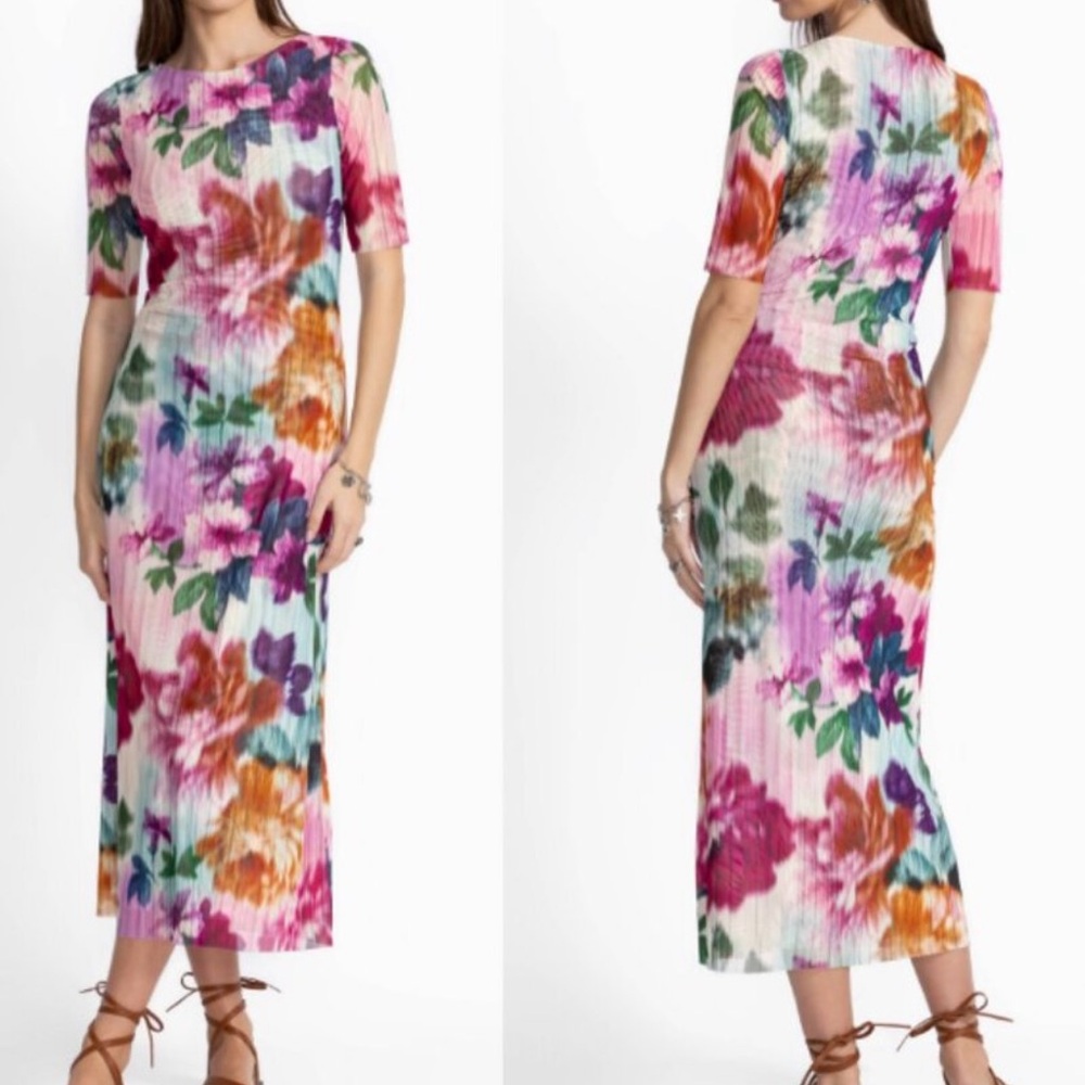 Johnny Was Jade The Mesh Midi  Multicolor Floral Dress